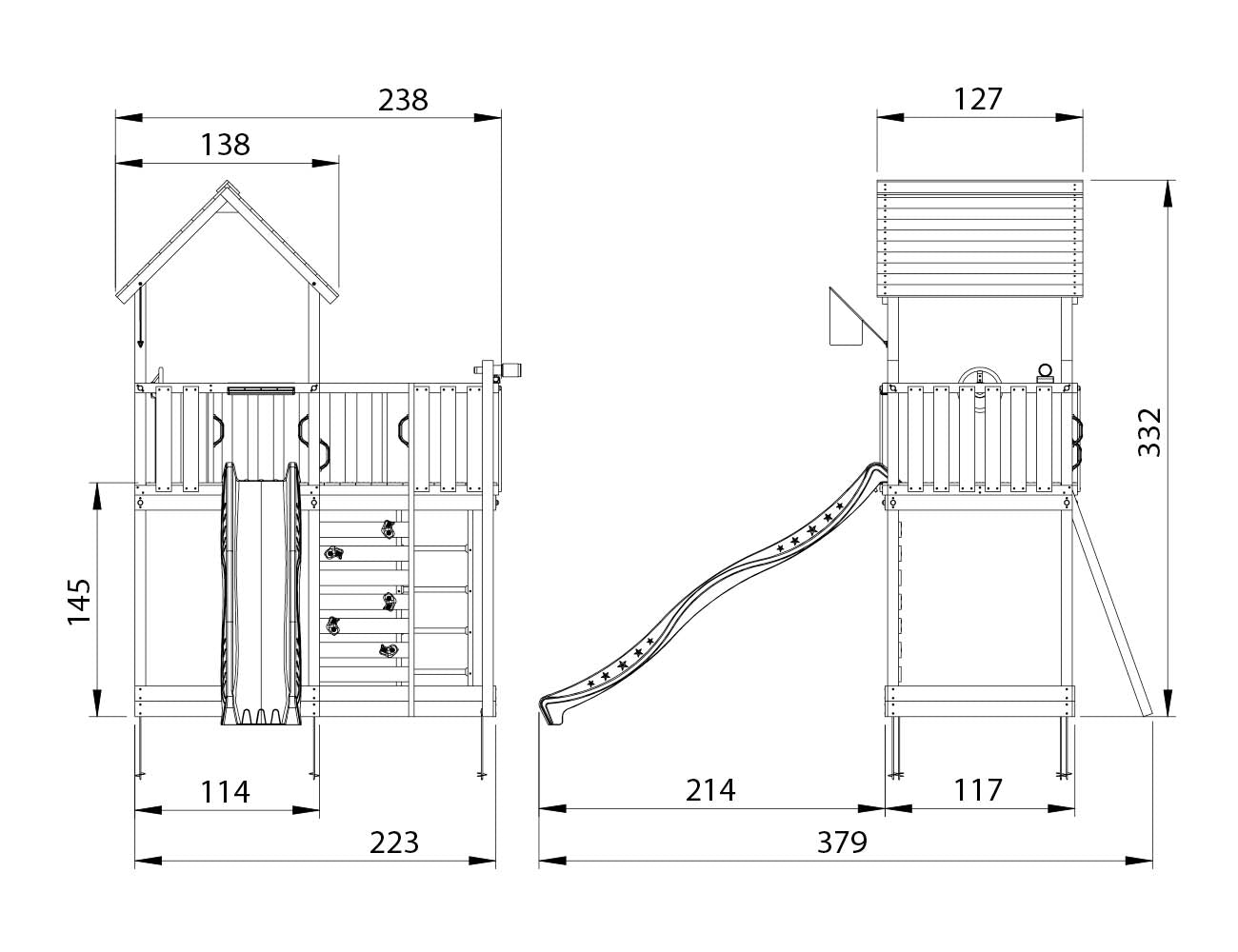 Leikkitorni Jungle Gym Mansion 2.1, vihreä liukumäki ja 120 kg hiekkaa