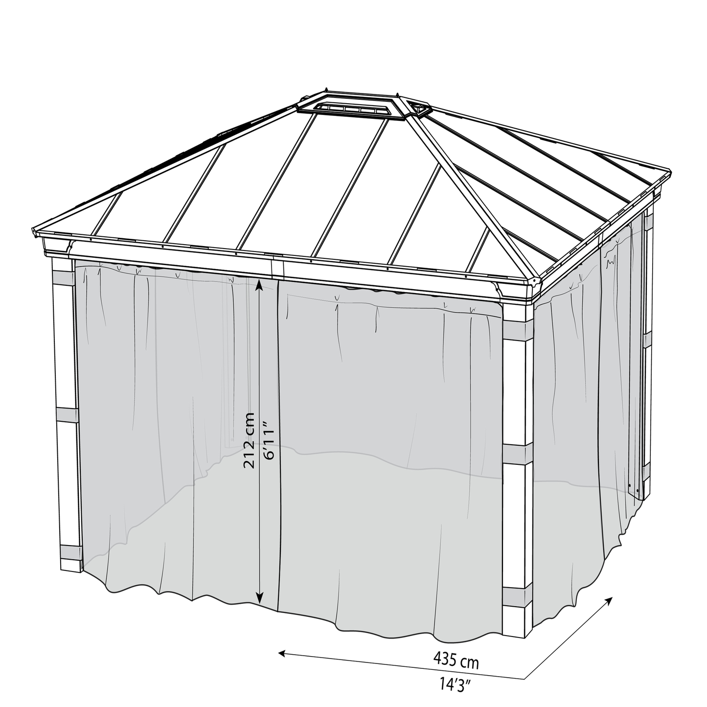 Hyttysverkkosetti, 4 verhoa, sopii 4,2 x 4,2 m Dallas -paviljonkiin