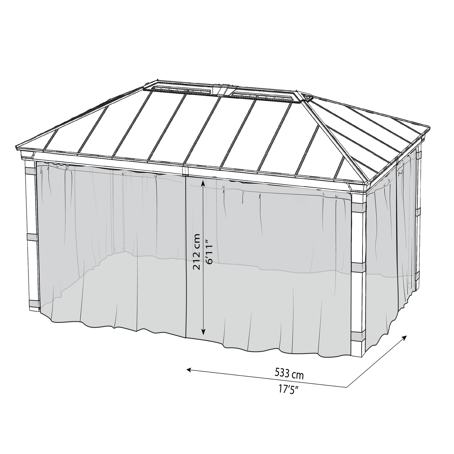 Hyttysverkkosetti, 4 verhoa, sopii 4,2 x 6 m Dallas -paviljonkiin
