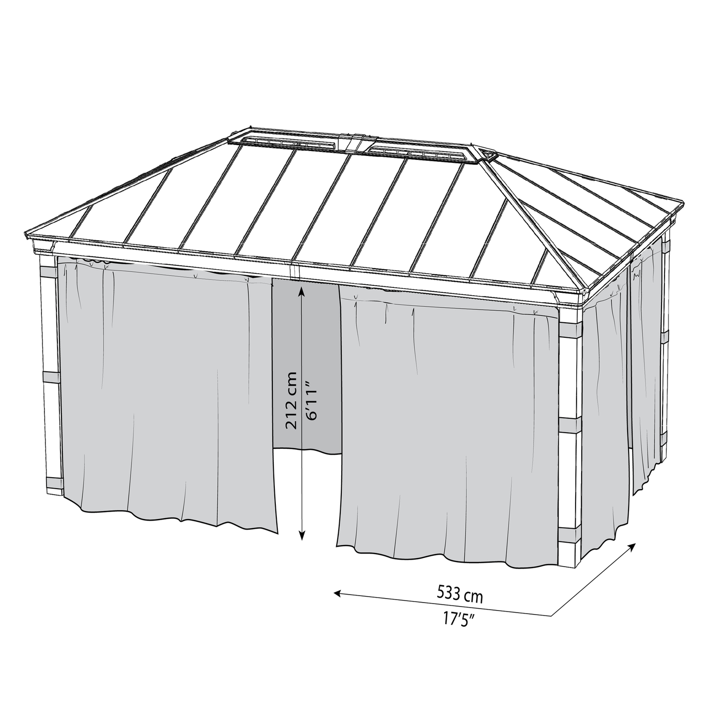 Verhosetti, 4 verhoa, sopii 4,2 x 6 m Dallas -paviljonkiin