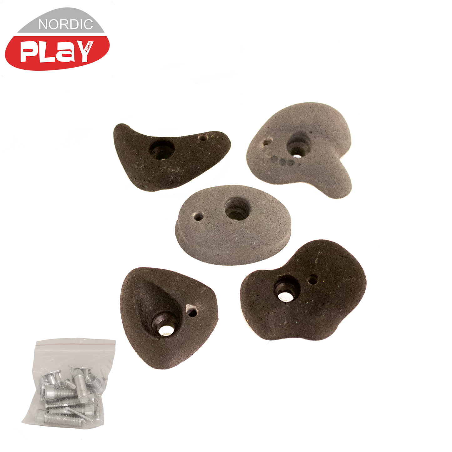 Kiipeilyotteet, musta/harmaa, 5 kpl. mukana kiinnitystarpeet NORDIC PLAY