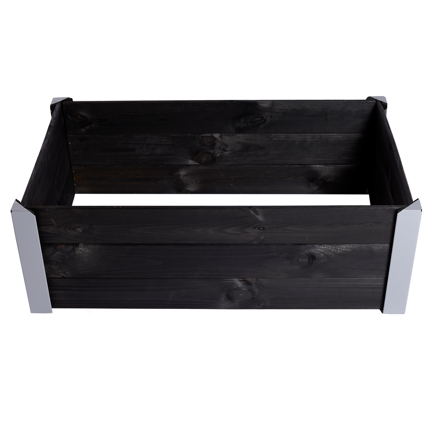 Istutuslaatikko, maalattua puuta, musta, metallikulmilla 33 x 93 x 53 HORTUS