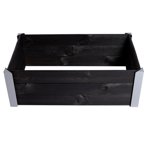Istutuslaatikko, maalattua puuta, musta, metallikulmilla 33 x 93 x 53 HORTUS