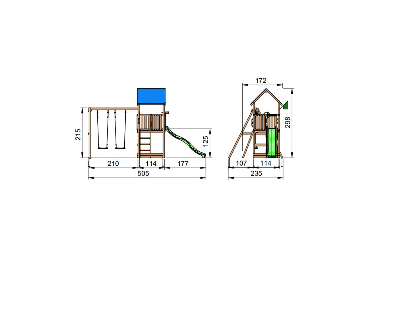 Leikkitornikokonaisuus Jungle Gym Castle 2.1 ja 2-Swing Module ilman liukumäkeä