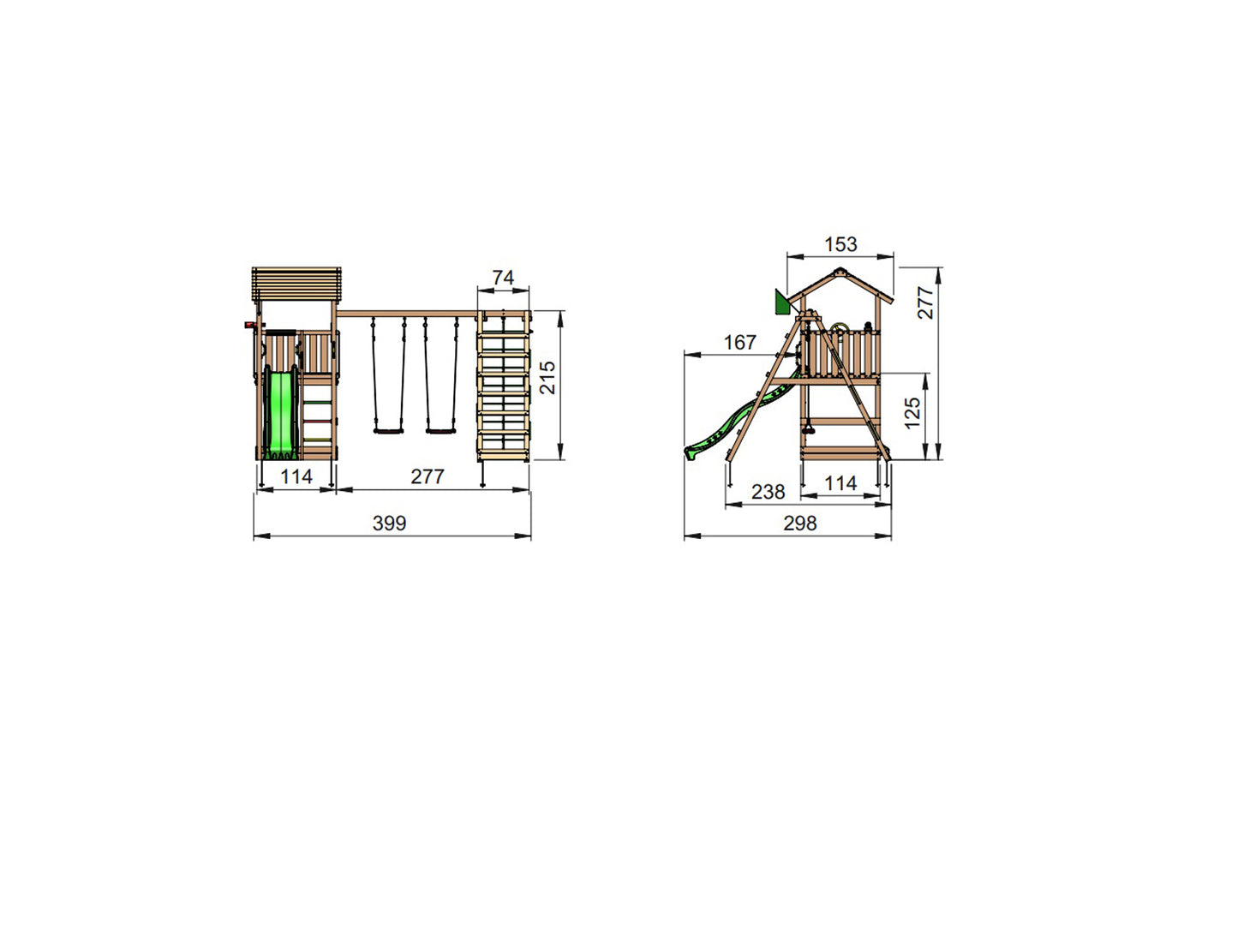 Leikkitornikokonaisuus Jungle Gym Casa 2.1 ja 2-Climb Module 220 ilman liukumäkeä