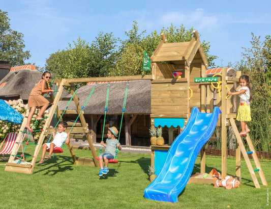 Leikkitorni Jungle Gym Resort, 2-Climb Module 200 ja sininen liukumäki