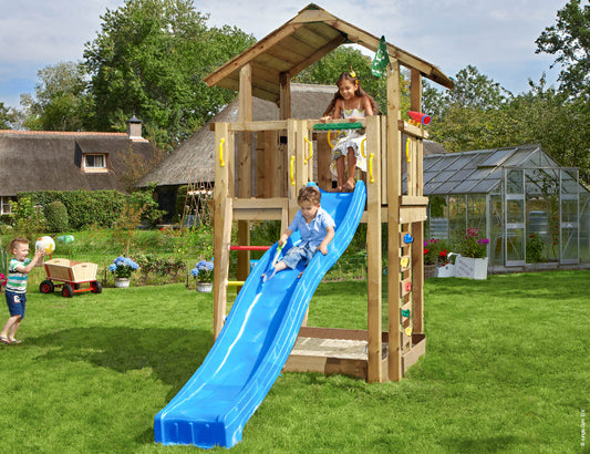 Leikkitorni Jungle Gym Chalet 2.1 ja vihreä liukumäki