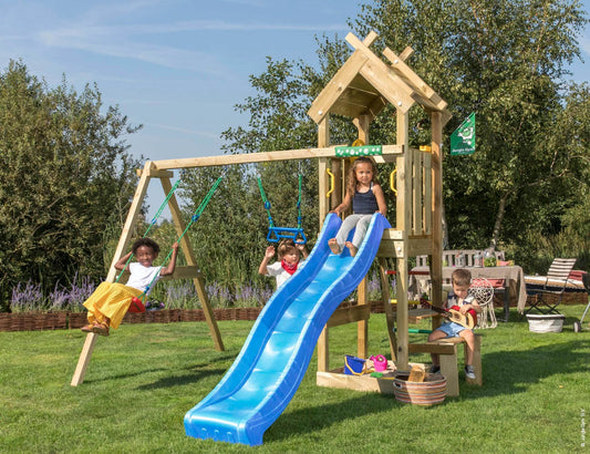 Leikkitorni Jungle Gym Totem, 2-Swing Module 200 ja sininen liukumäki