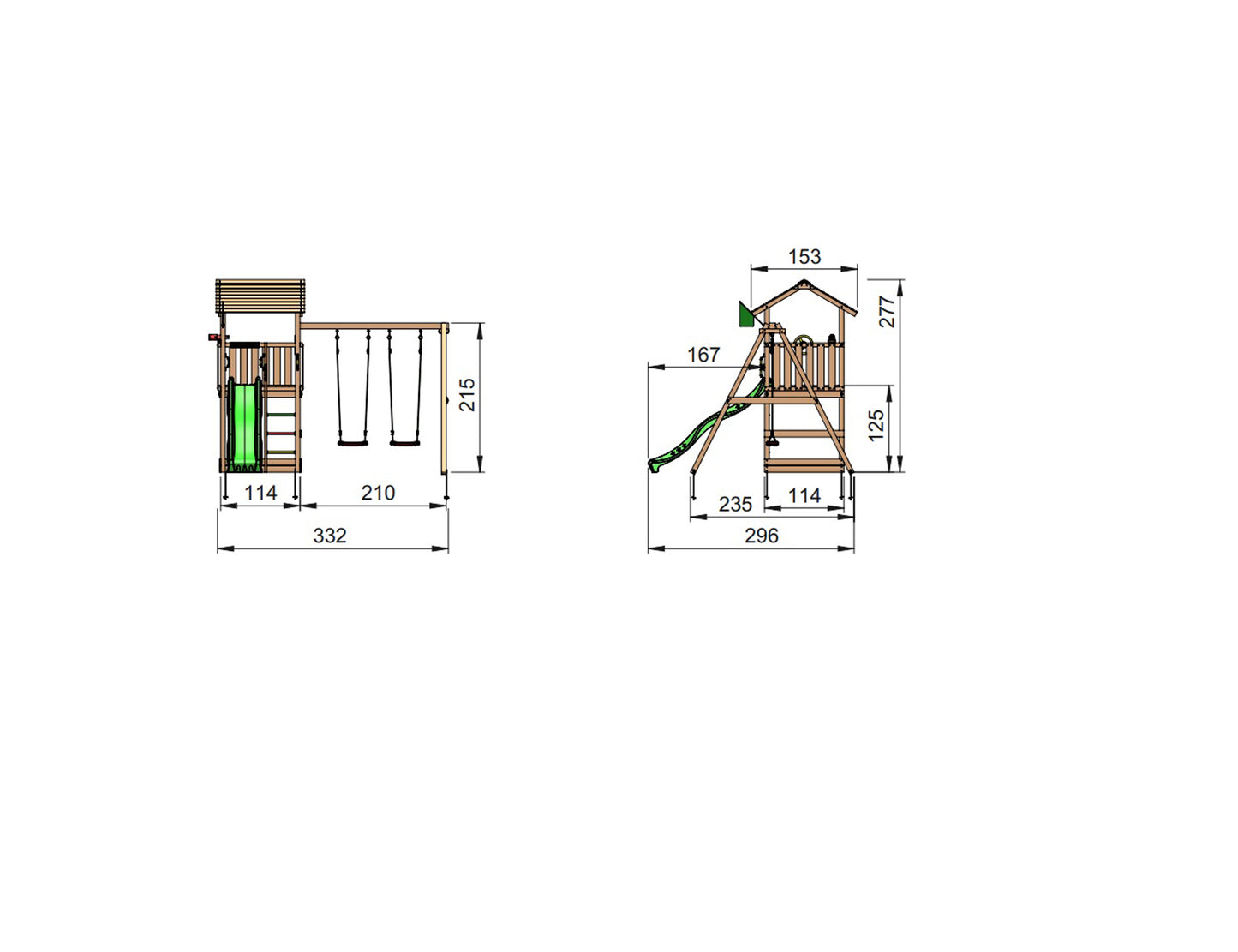 Leikkitornikokonaisuus Jungle Gym Casa 2.1 ja 2-Swing Module 220 ilman liukumäkeä