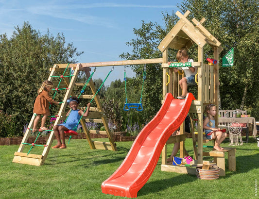 Leikkitorni Jungle Gym Totem, 2-Climb Module 200 ja punainen liukumäki