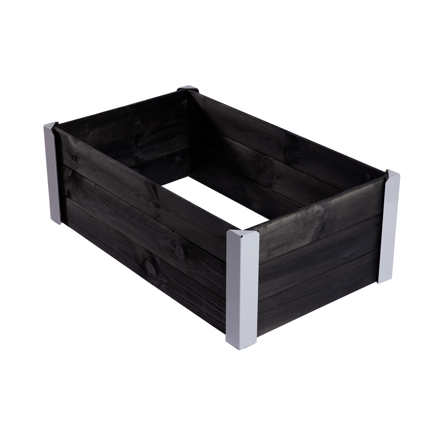 Istutuslaatikko, maalattua puuta, musta, metallikulmilla 33 x 93 x 53 HORTUS