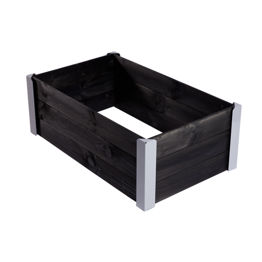 Istutuslaatikko, maalattua puuta, musta, metallikulmilla 33 x 93 x 53 HORTUS