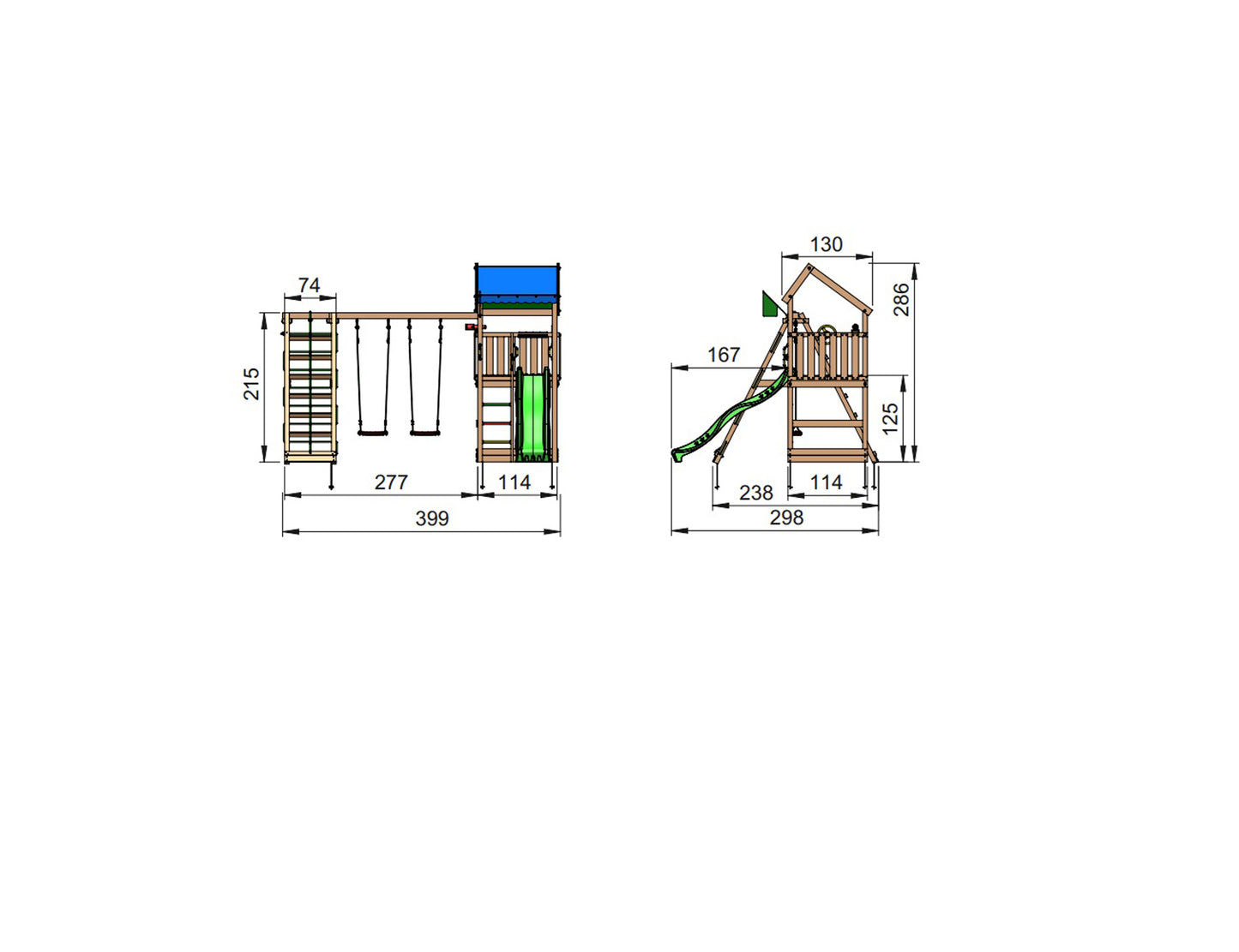 Leikkitornikokonaisuus Jungle Gym Home 2.1 ja 2-Climb Module 220 ilman liukumäkeä