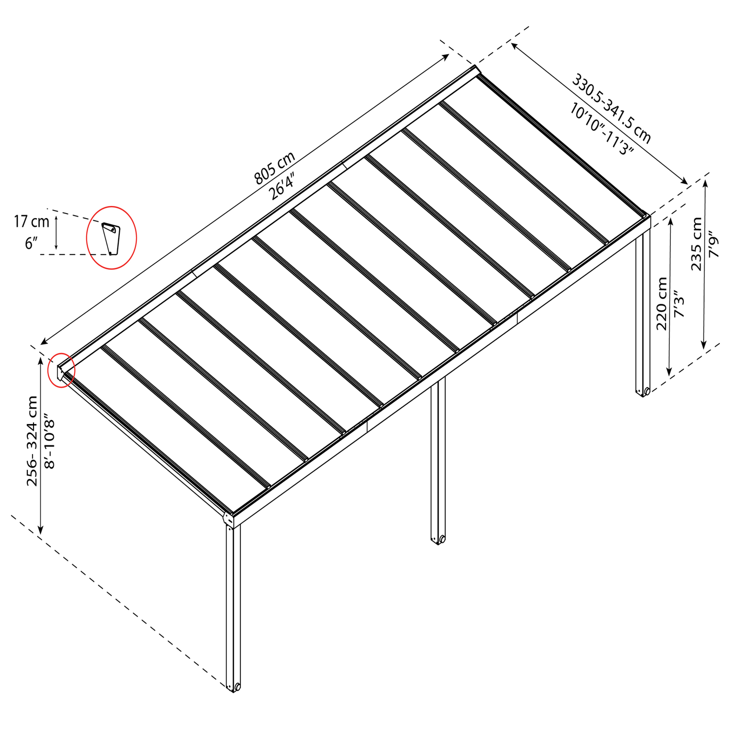 Terassikatos Stockholm 3,4 x 8,1 m, antrasiitti Palram - Canopia