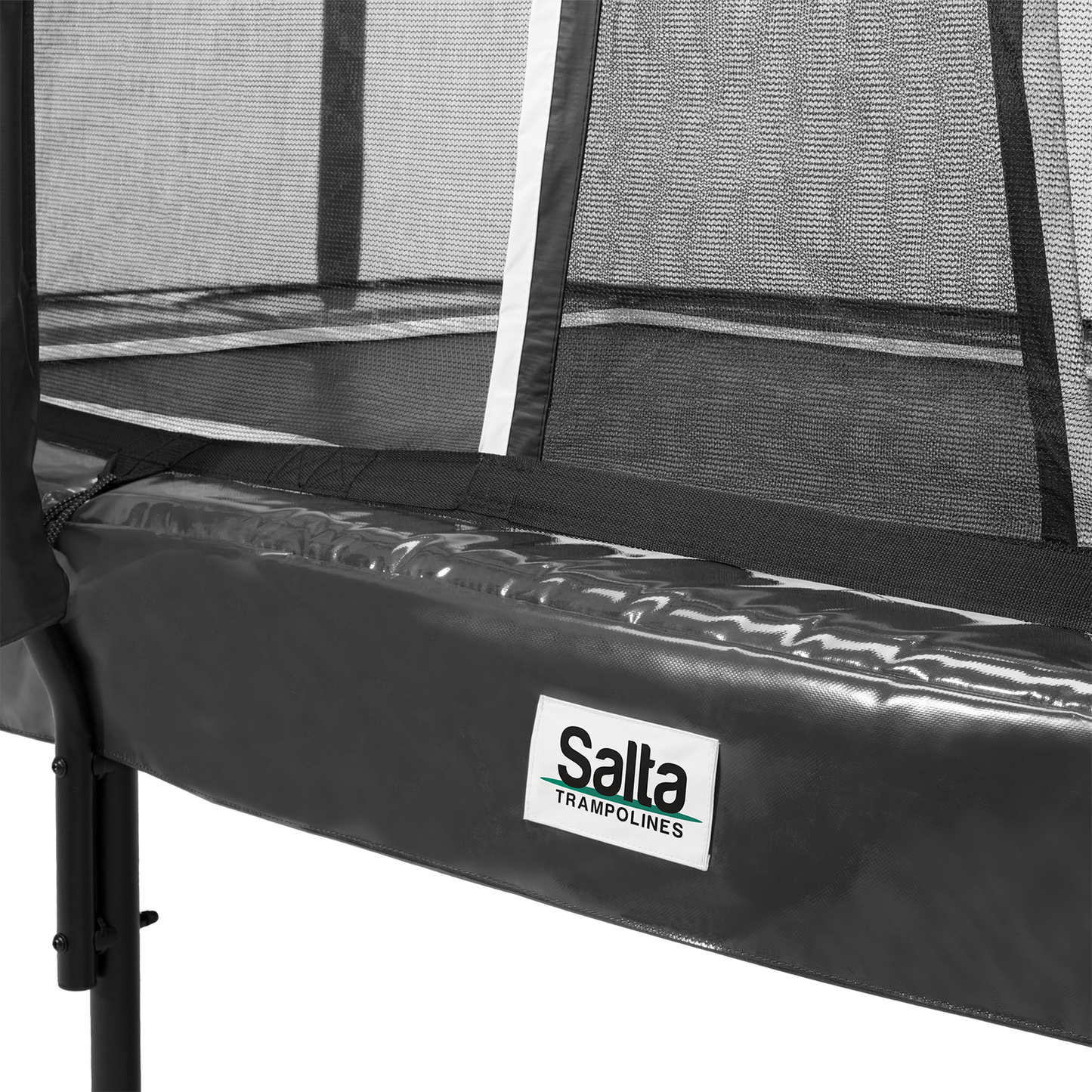 First Class -trampoliiini, suorakaide 427 x 244 cm, musta, mukana portaat ja suojaverkko Salta
