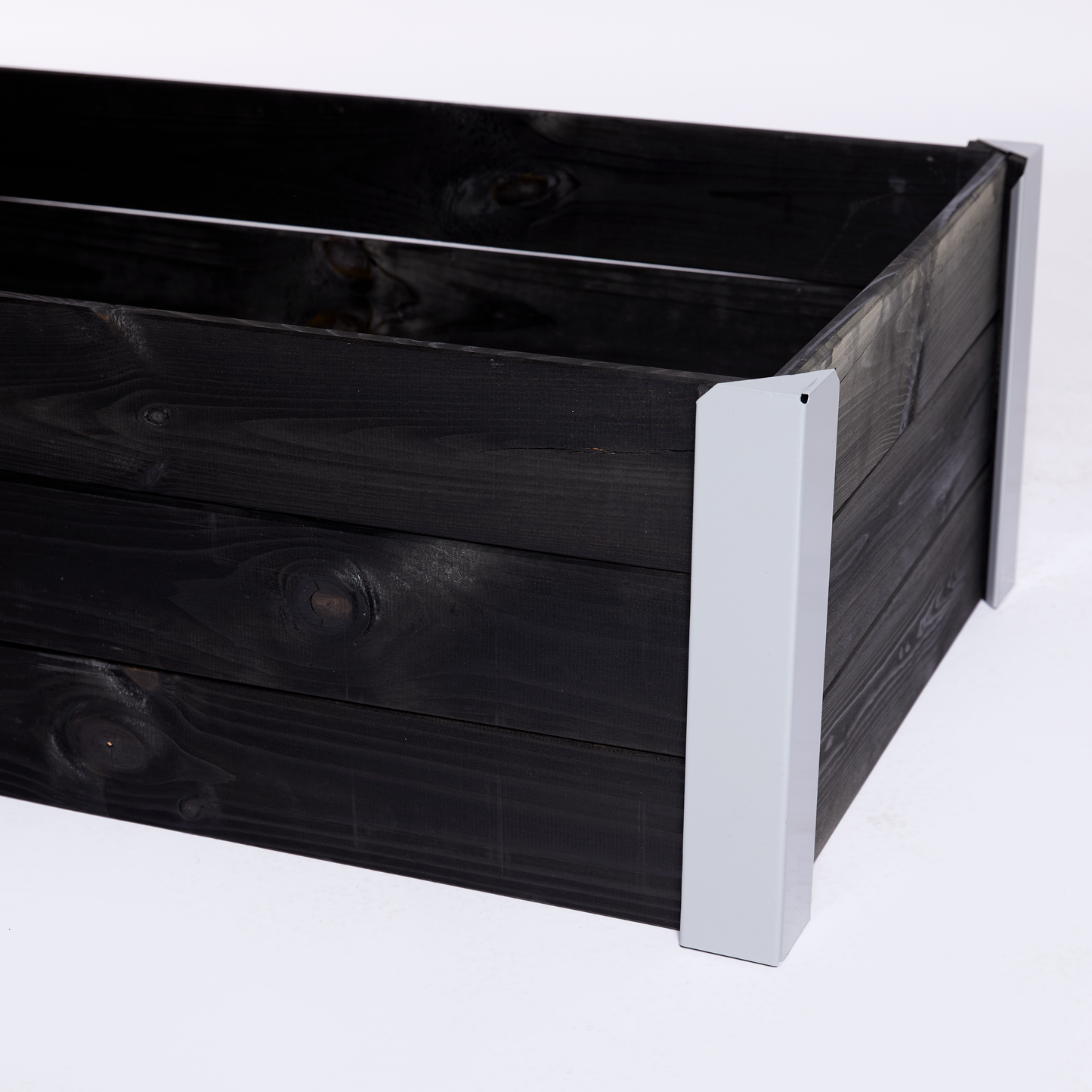 Istutuslaatikko, maalattua puuta, musta, metallikulmilla 33 x 93 x 53 HORTUS