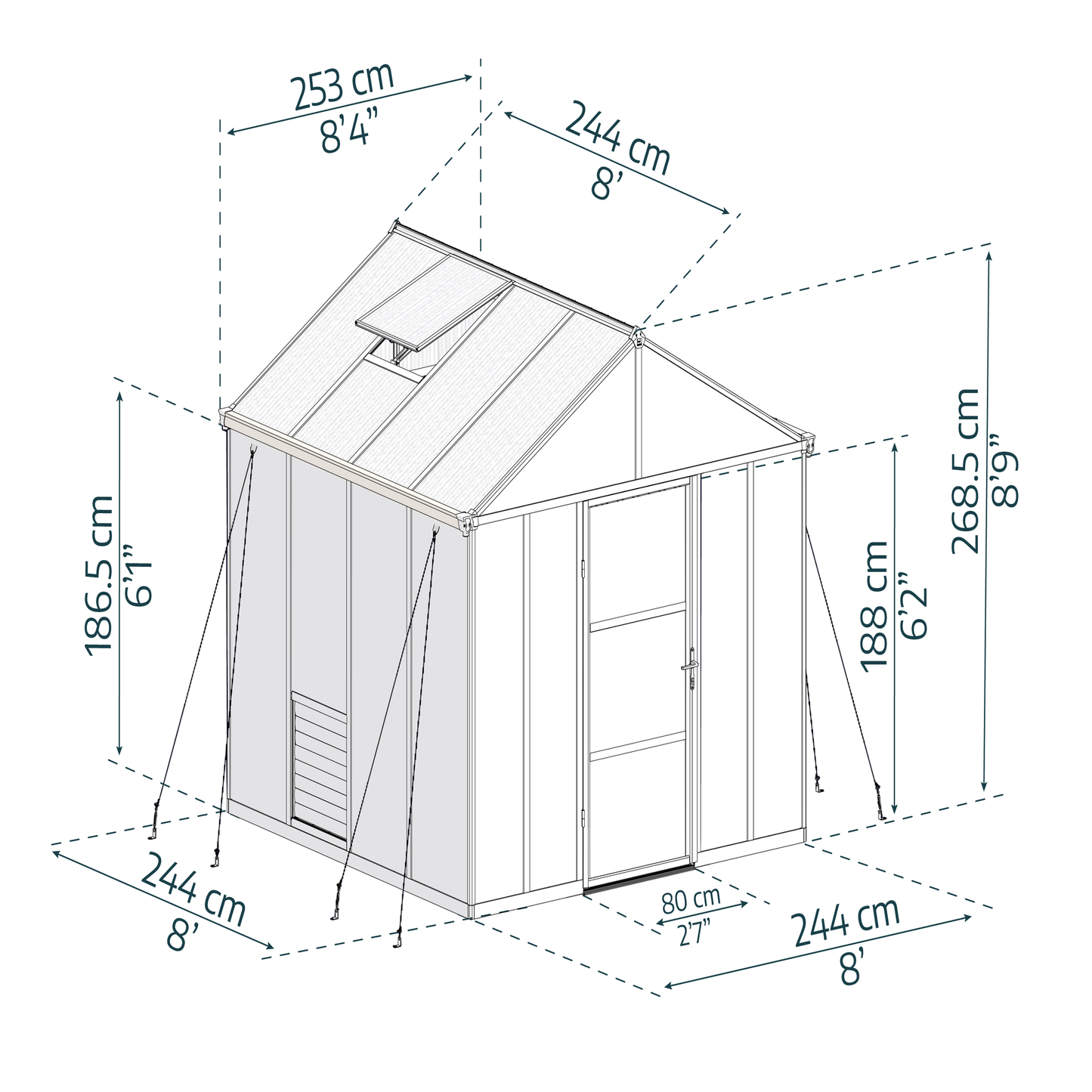 Kasvihuone Glory 6,2 m2, harmaa runko, Palram - Canopia