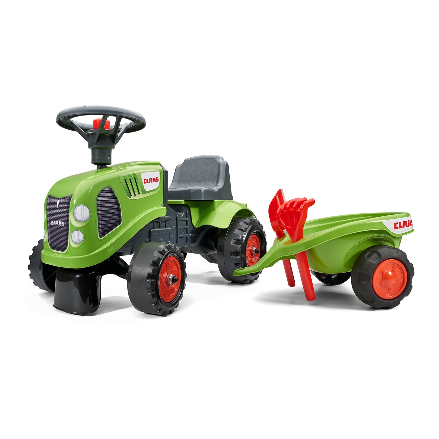 Ride-on traktori peräkärryllä, haravalla ja lapiolla baby Claas FALK