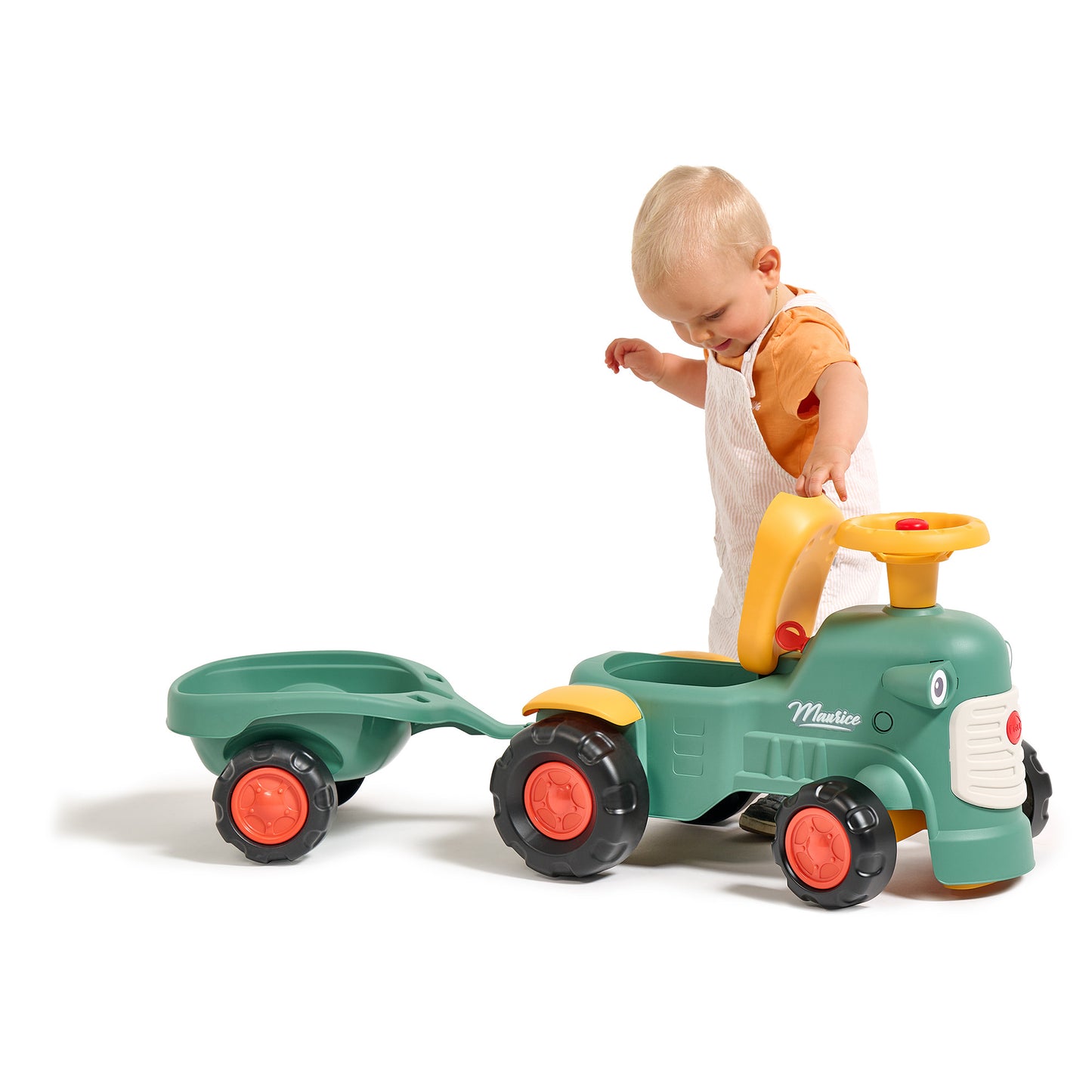 Potkuauto Maurice, ohjauspyörä, äänimerkki ja peräkärry FALK