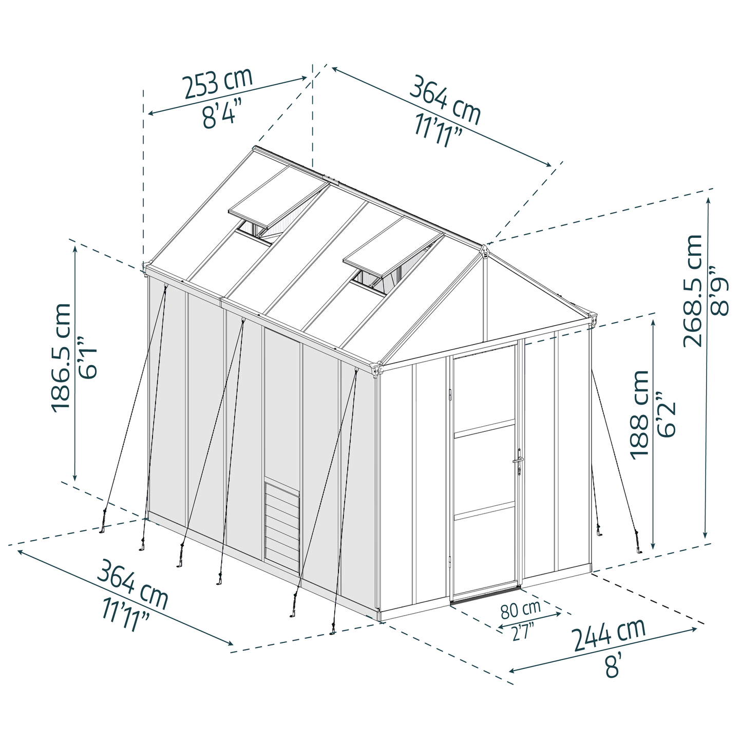 Kasvihuone Glory 9,2 m2, harmaa runko, Palram - Canopia