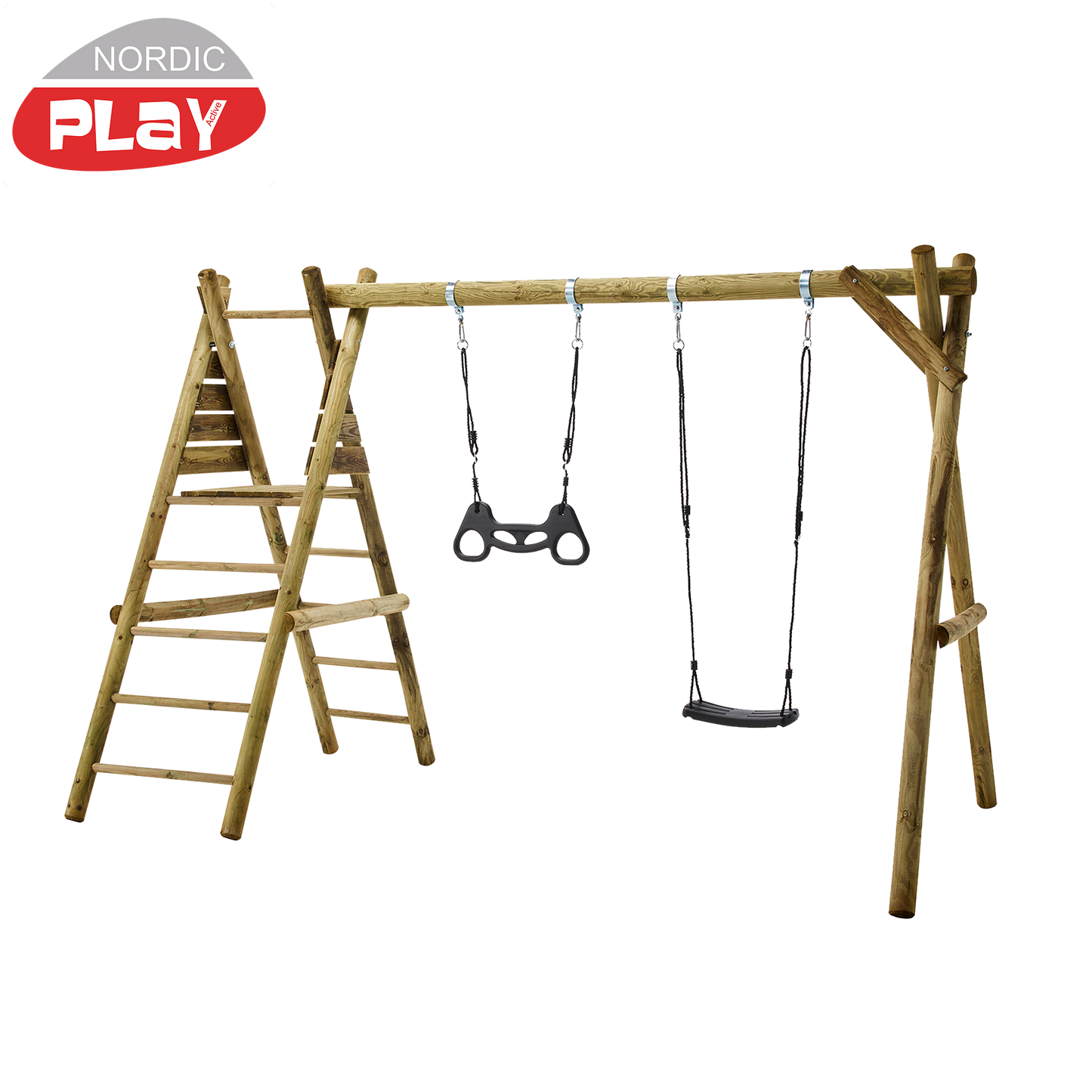 Keinuteline, mukana 1 musta keinuistuin, 1 musta trapetsikeinu ja keinukiinnikkeet NORDIC PLAY