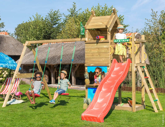 Leikkitorni Jungle Gym Resort, 2-Swing Module 200 ja punainen liukumäki