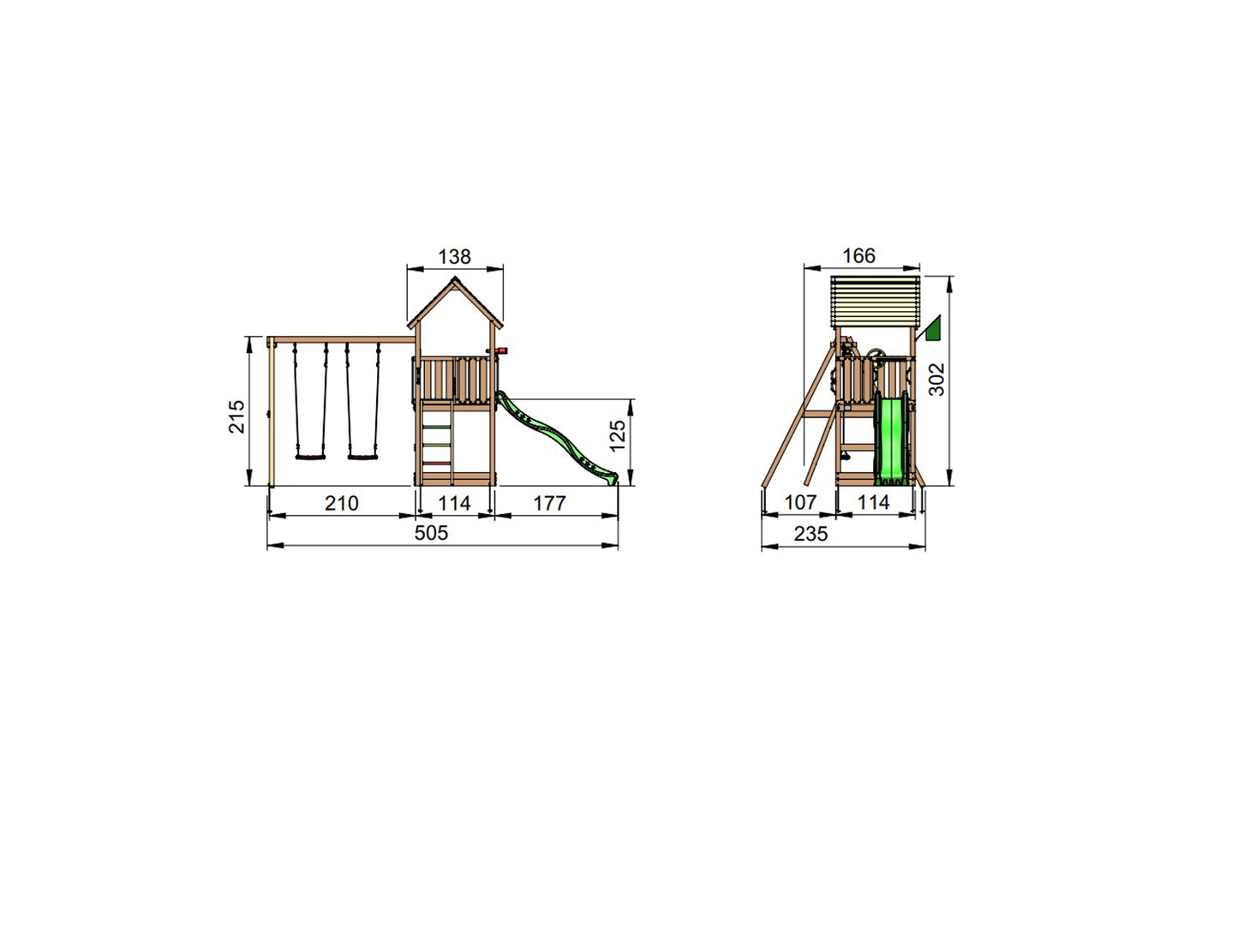 Leikkitornikokonaisuus Jungle Gym Club 2.1 ja 2-Swing Module 220 ilman liukumäkeä