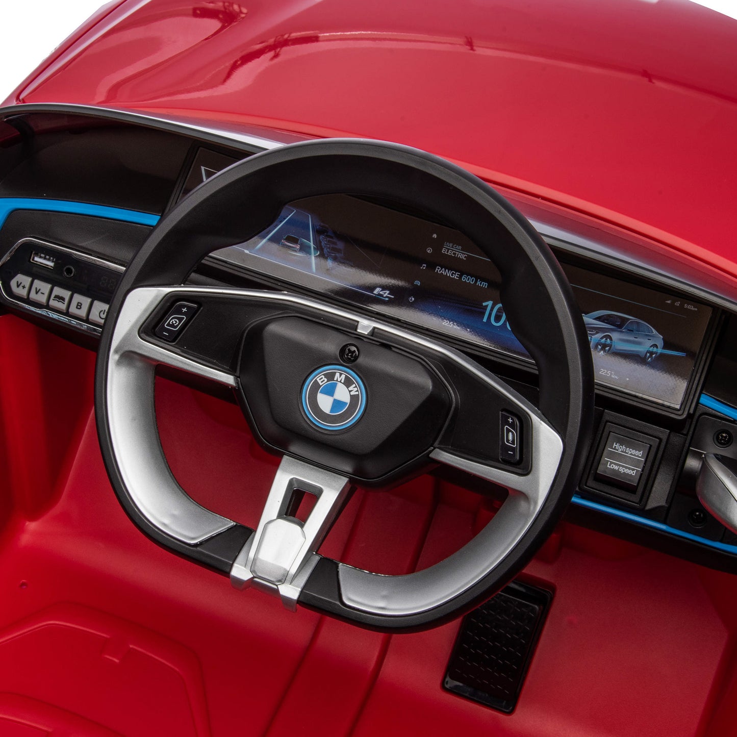 Sähköauto BMW I4 4X12V moottorit, EVA -renkaat, keinonahkaistuin