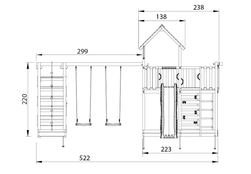Leikkitorni Jungle Gym Mansion 2.1 ja 2-Climb Module 220, vihreä liukumäki ja 120 kg hiekkaa