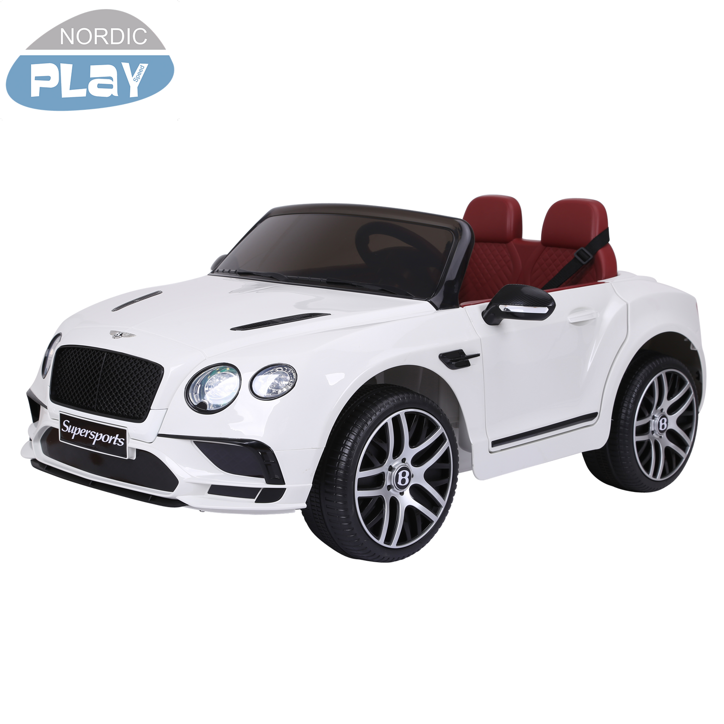 Sähköauto Bentley 2 hengelle, 2x6V, valkoinen, EVA renkailla, NORDIC PLAY