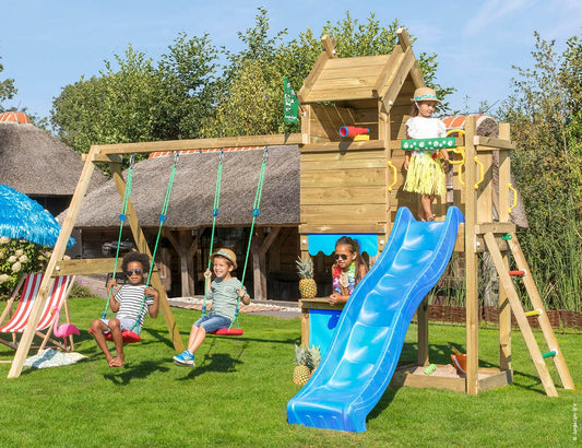 Leikkitorni Jungle Gym Resort, 2-Swing Module 200 ja sininen liukumäki