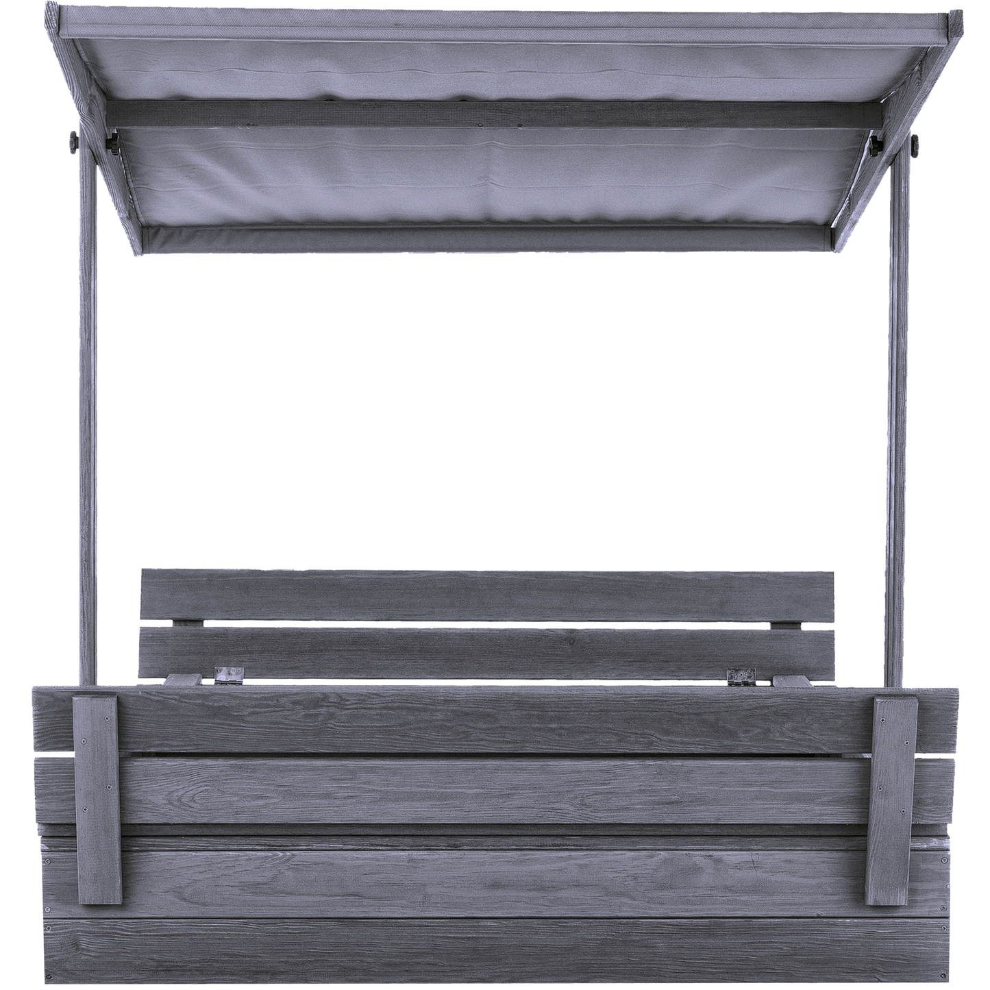 Hiekkalaatikko 120 x 120 cm, penkeiksi taittuva kansi, säädettävä katto, pohjamaalattu harmaa NORDIC PLAY