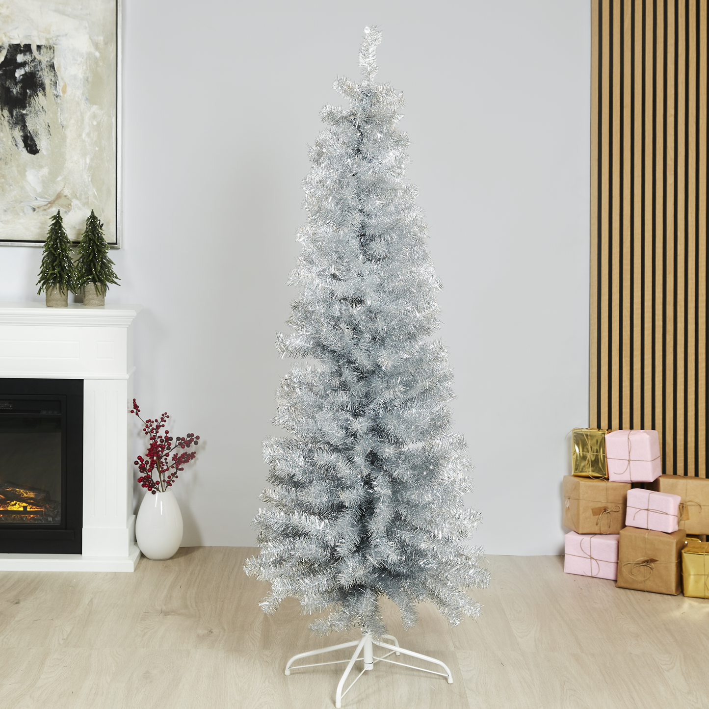 Joulukuusi kapea PVC "BLING", luokka C 180 x 68 cm ilman valoja, hopea NORDIC WINTER