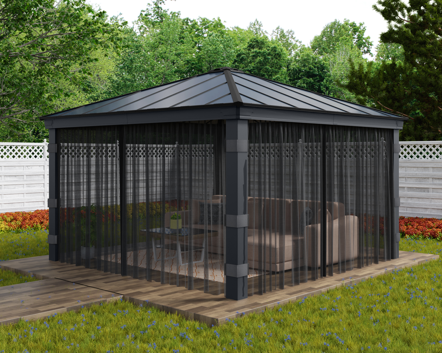 Hyttysverkkosetti, 4 verhoa, sopii 4,2 x 4,2 m Dallas -paviljonkiin