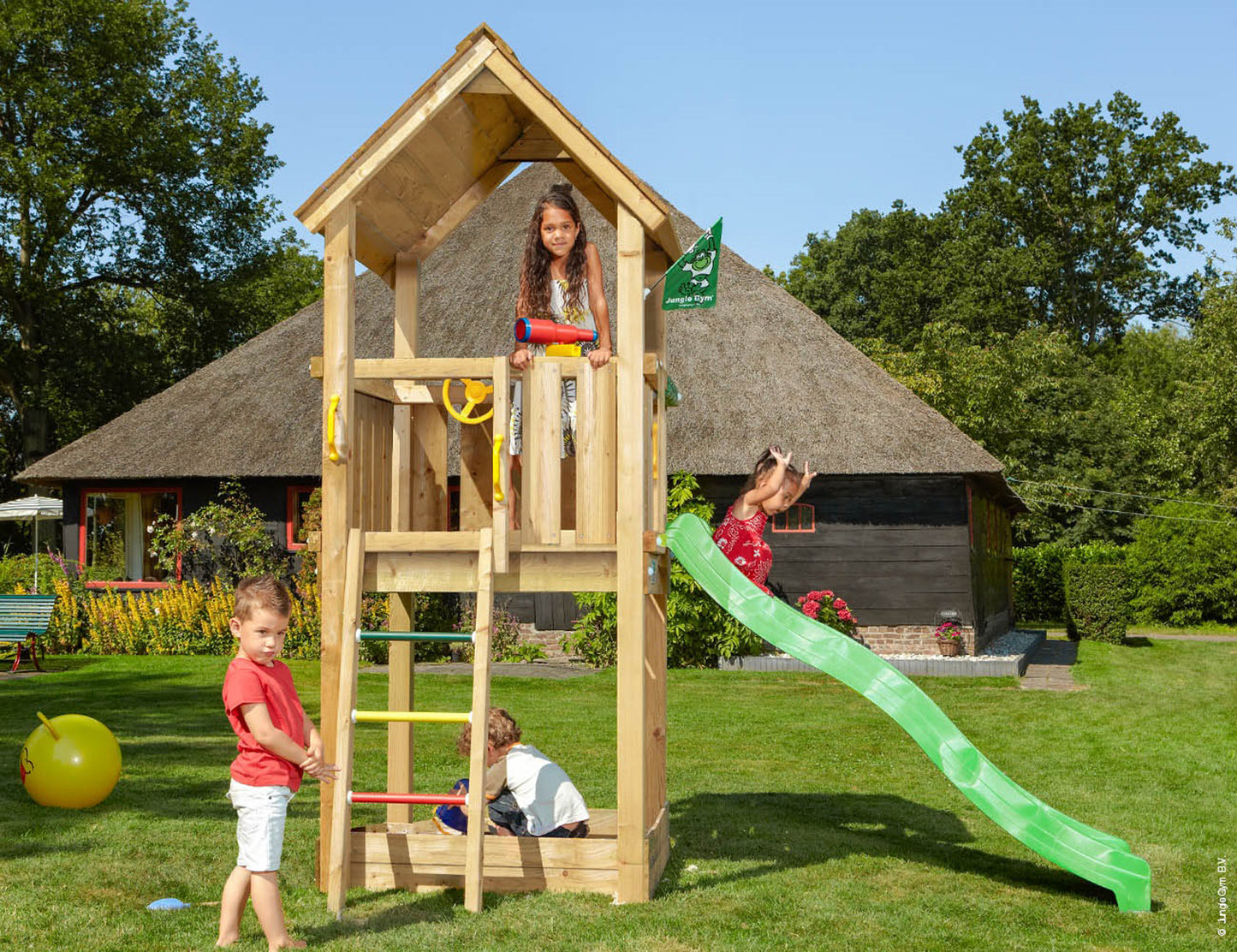 Leikkitornikokonaisuus Jungle Gym Club 2.1 vihreä liukumäki