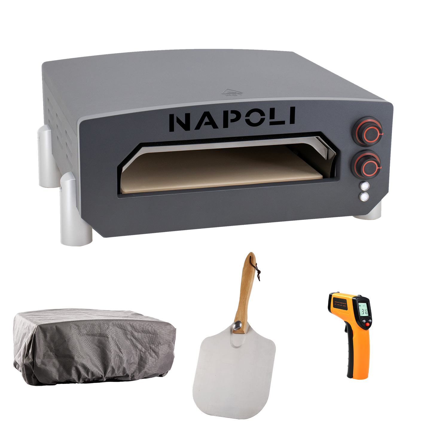 NAPOLI kokonaispaketti: napoli pizzauuni, pizzalapio, lämpömittari ja uunin suojus