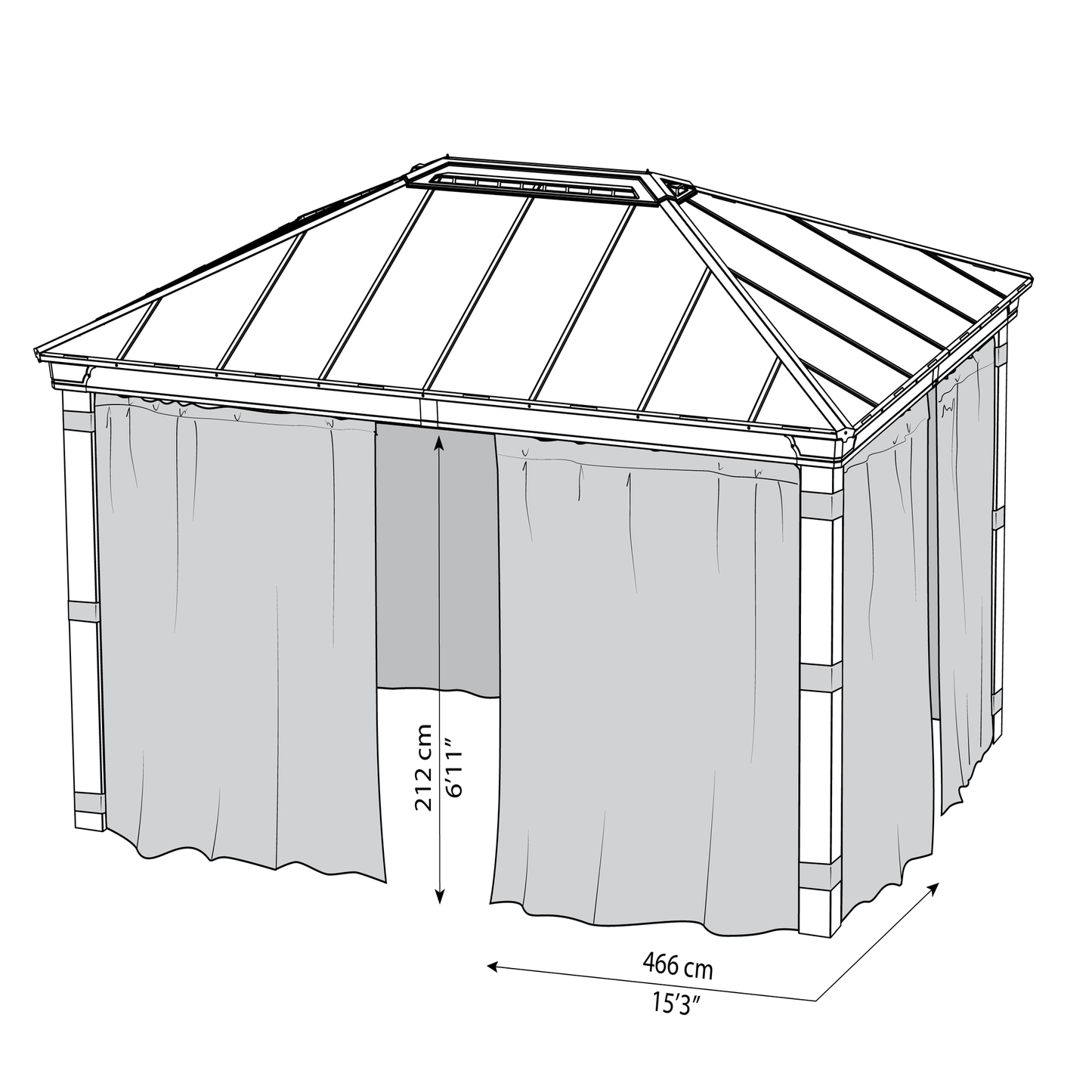 Verhosetti, 4 verhoa, sopii 4,2 x 4,8 m Dallas -paviljonkiin