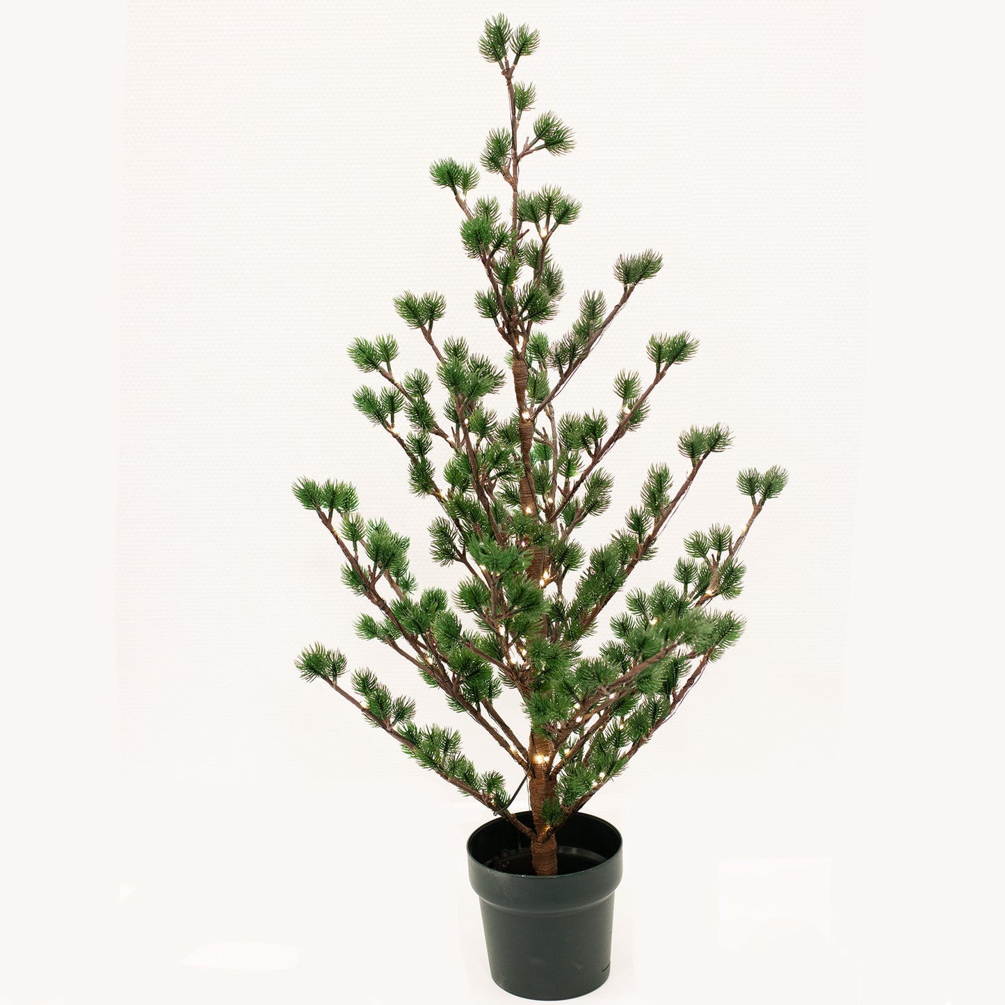 Lehtikuusi ruukussa, korkeus 90 cm, 80 LED-valoa ja paristokotelo ajastimella NORDIC WINTER