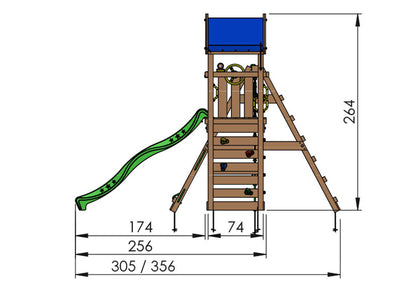 Leikkitornikokonaisuus Jungle Gym Patio 2-Climb Module 200 ja vihreä liukumäki