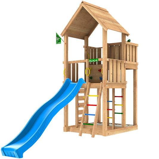 Leikkitorni Jungle Gym Palace 2.1 ja sininen liukumäki