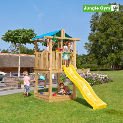 Leikkitornikokonaisuus Jungle Gym Hut 2.1 keltainen liukumäki