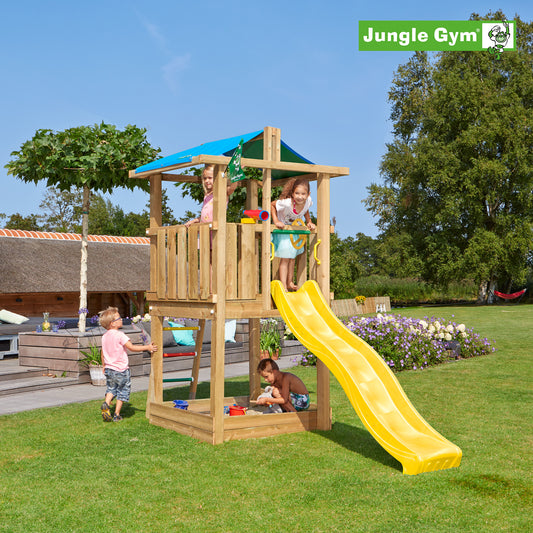 Leikkitornikokonaisuus Jungle Gym Hut 2.1 keltainen liukumäki