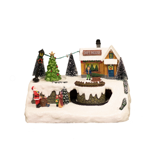 Joulukylä "TreehouseTown" valoilla ja musiikilla. Paristo käyttöinen NORDIC WINTER