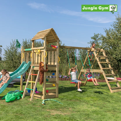 Leikkitornikokonaisuus Jungle Gym Safari 2-Climb Module 200 ja tummanvihreä liukumäki
