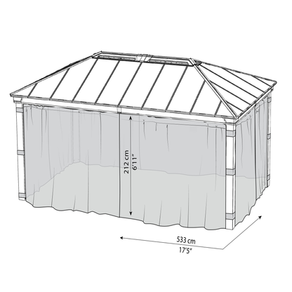 Hyttysverkkosetti, 4 verhoa, sopii 4,2 x 6 m Dallas -paviljonkiin