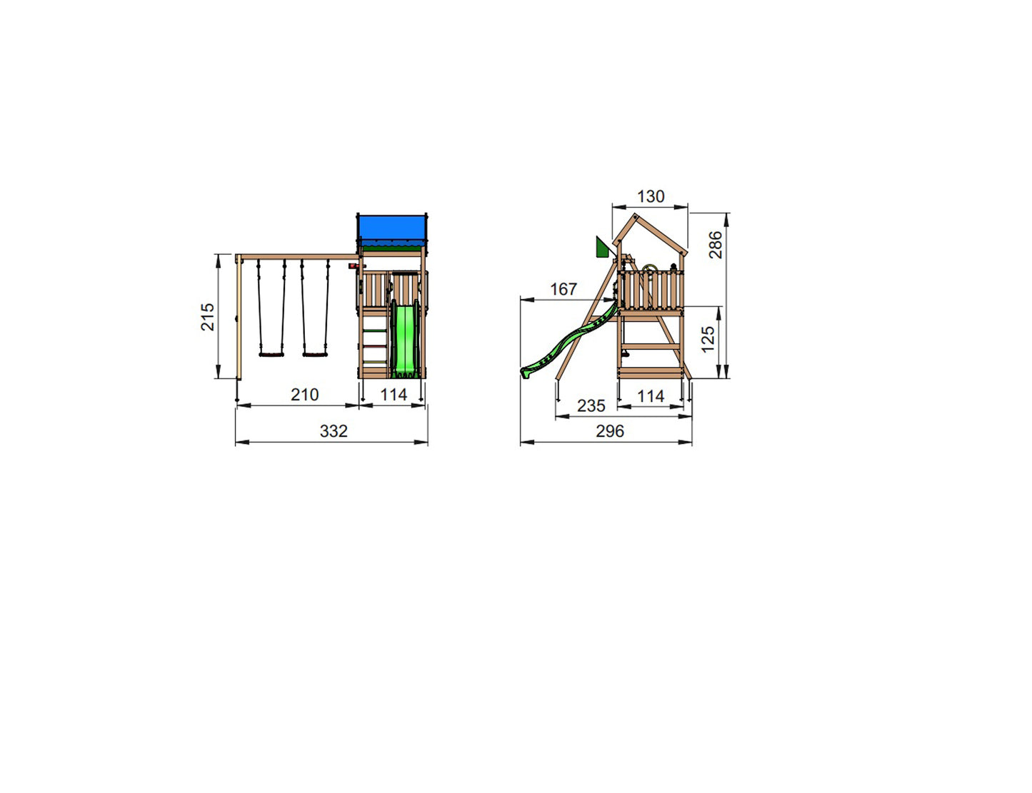 Leikkitornikokonaisuus Jungle Gym Home 2.1 ja 2-Swing Module 220 ilman liukumäkeä