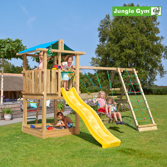 Leikkitornikokonaisuus Jungle Gym Hut 2.1 ja 2-Climb Module 220 ilman liukumäkeä