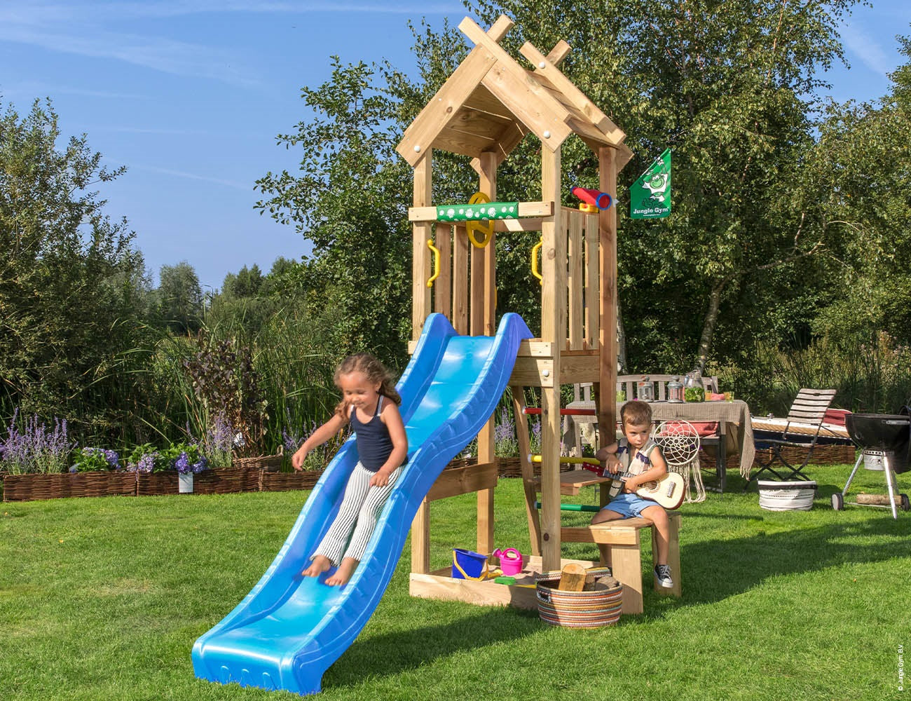 Leikkitorni Jungle Gym Totem, sininen liukumäki