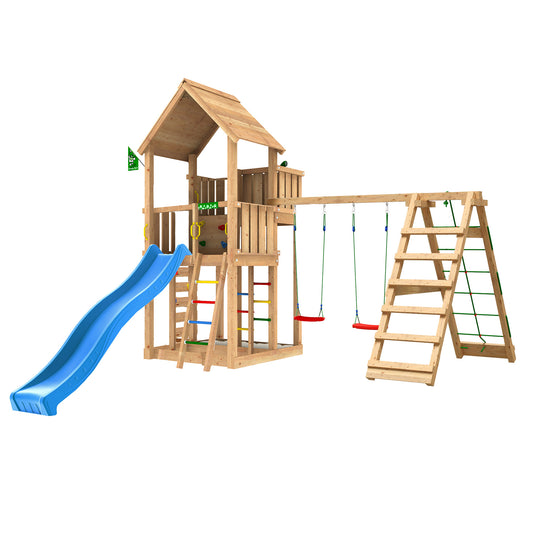 Leikkitorni Jungle Gym Palace 2.1, 2-Climb Module 220 ja sininen liukumäki