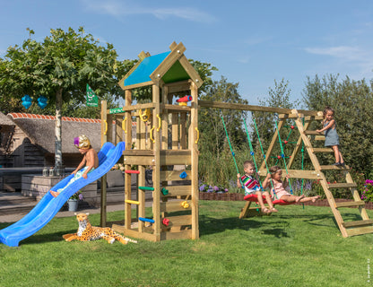 Leikkitornikokonaisuus Jungle Gym Nomad 2-Climb Module 200 ja sininen liukumäki